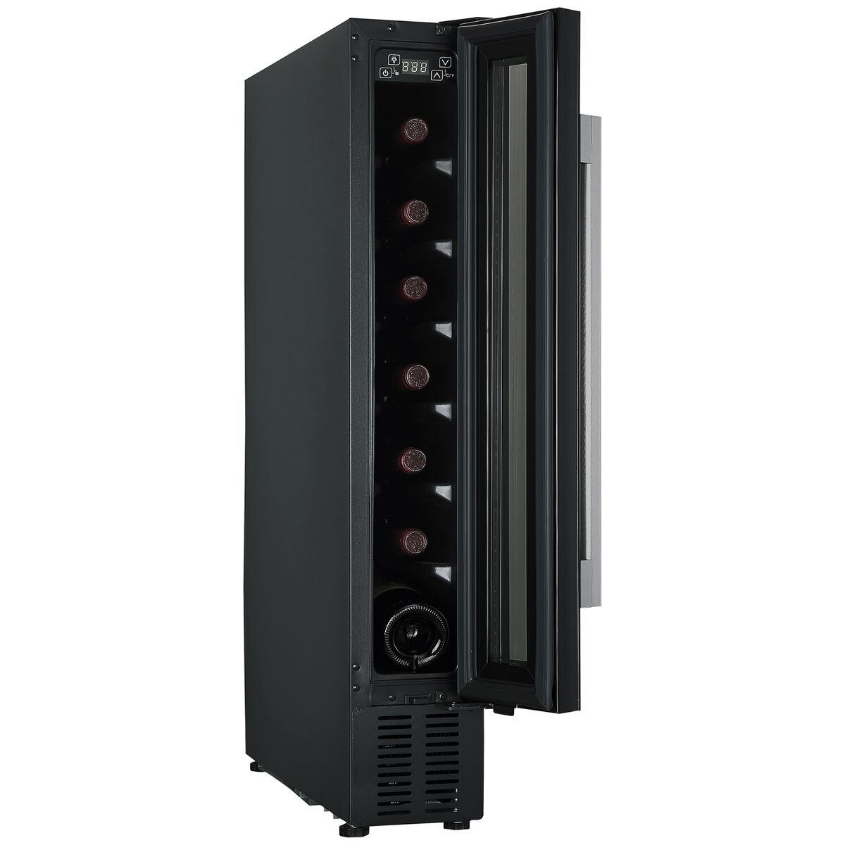 Cantina 7 Bottle Single Zone Wine Cabinet - Black, Slim Double-Glazed Glass Door, 20L - CCWIS7B