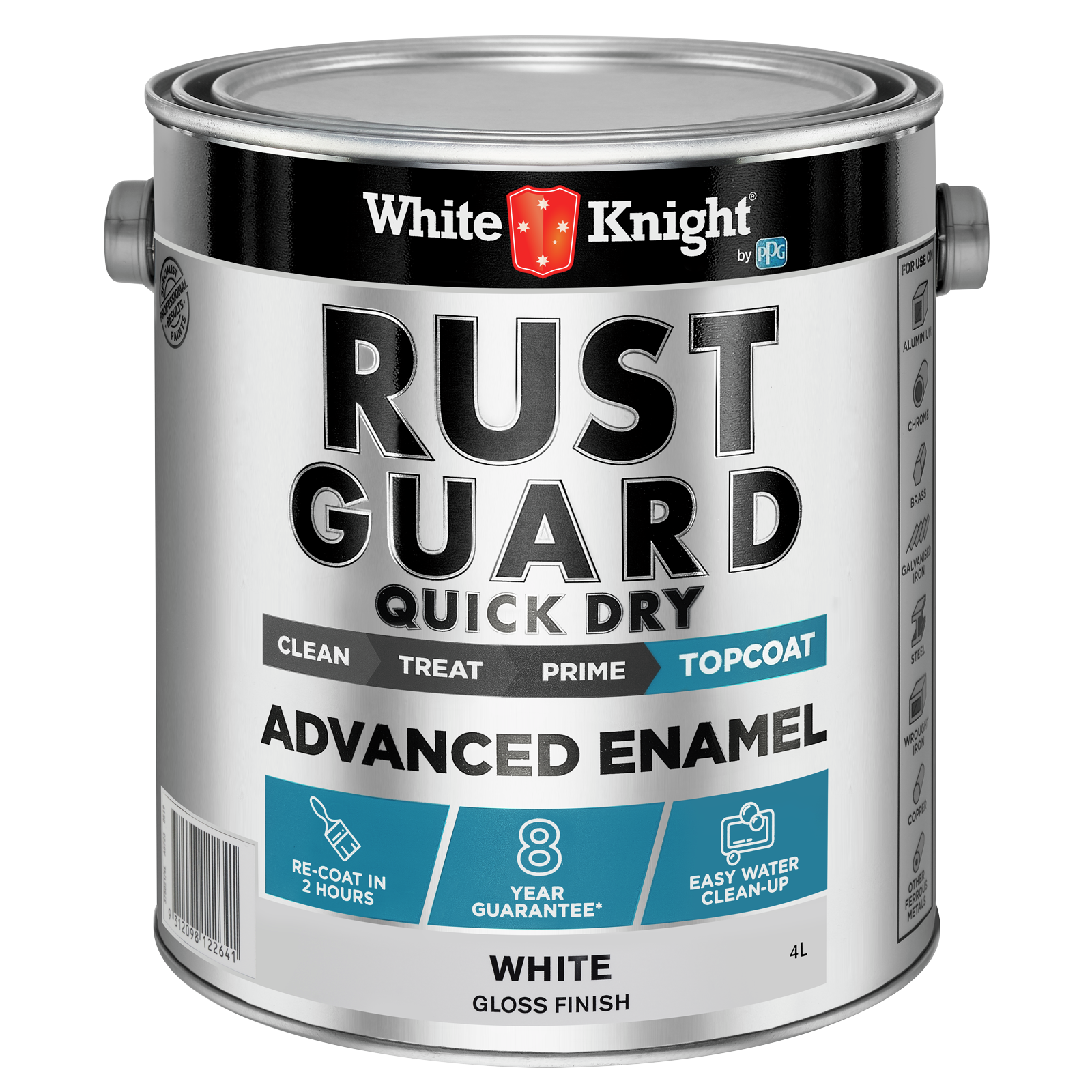White Knight Rust Guard 4L White Gloss Quick Dry Advanced Enamel Paint