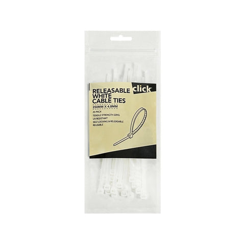 Click Releasable Cable Tie - 150mm - UL Approved Nylon - 25 Pack - SuperSaverAU - view 1
