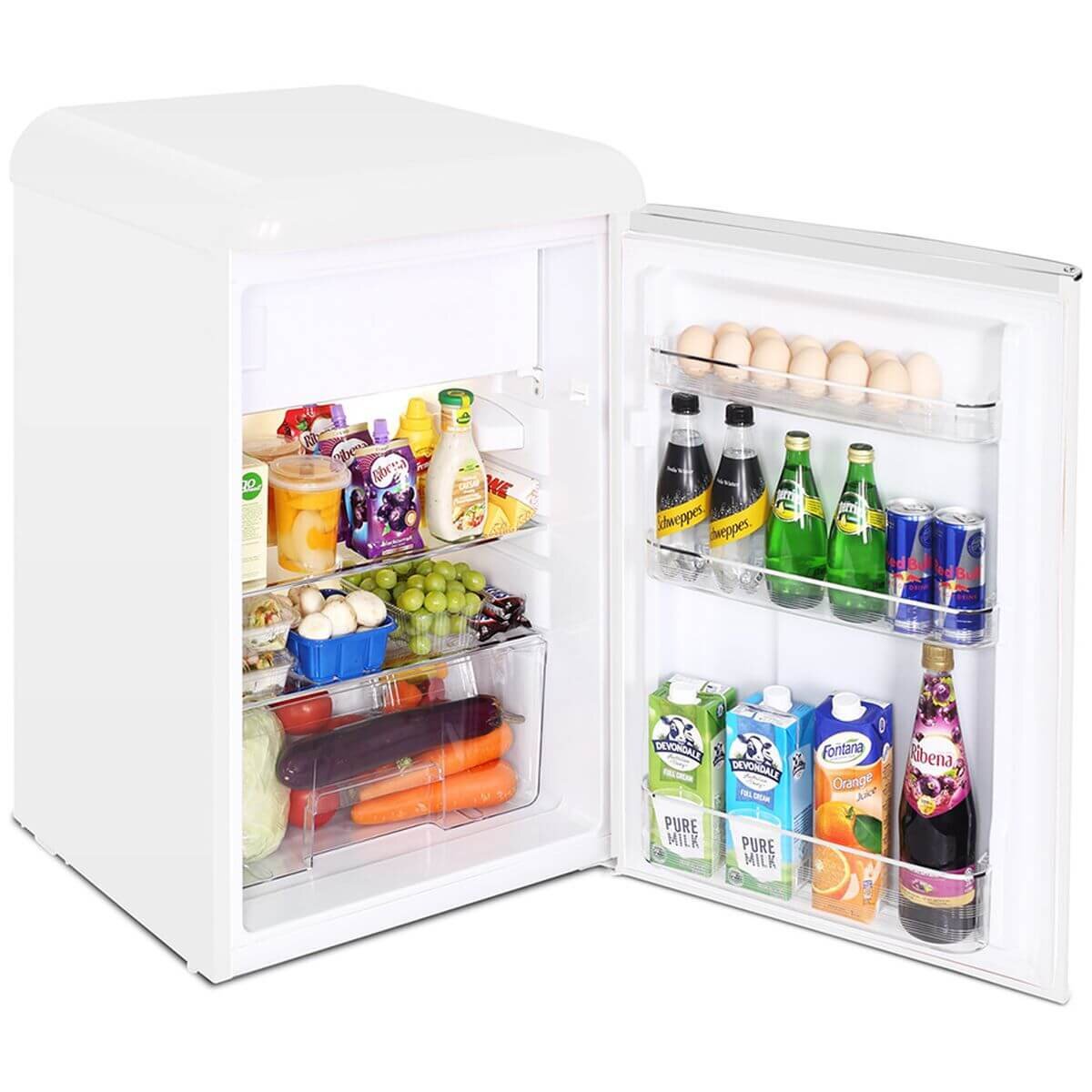 Husky 118L retro style bar fridge - white, 12L freezer compartment, adjustable shelves - HUSRET135WHHU