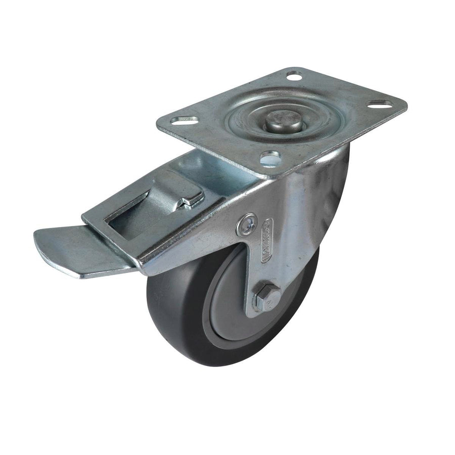 Easyroll Castor - 100mm - Grey Rubber - Heavy Duty Swivel Brake - SuperSaverAU - view 1