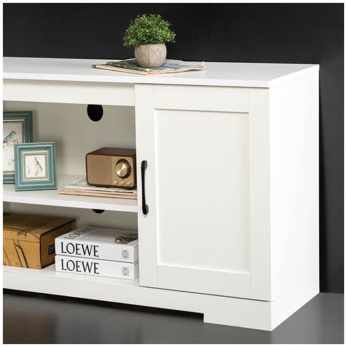 Zinus Bennett 147cm TV Cabinet - White - Fits TVs Up to 65 Inch - Three Adjustable Shelves - AU-UTOTV2-16W