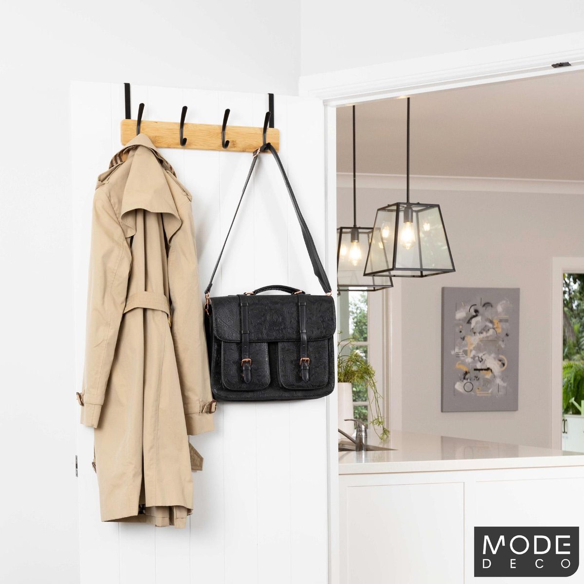 Mode 4 Bamboo Over Door Hanger - 5 Black Hooks - 450mm x 70mm x 45mm - SuperSaverAU - view 2