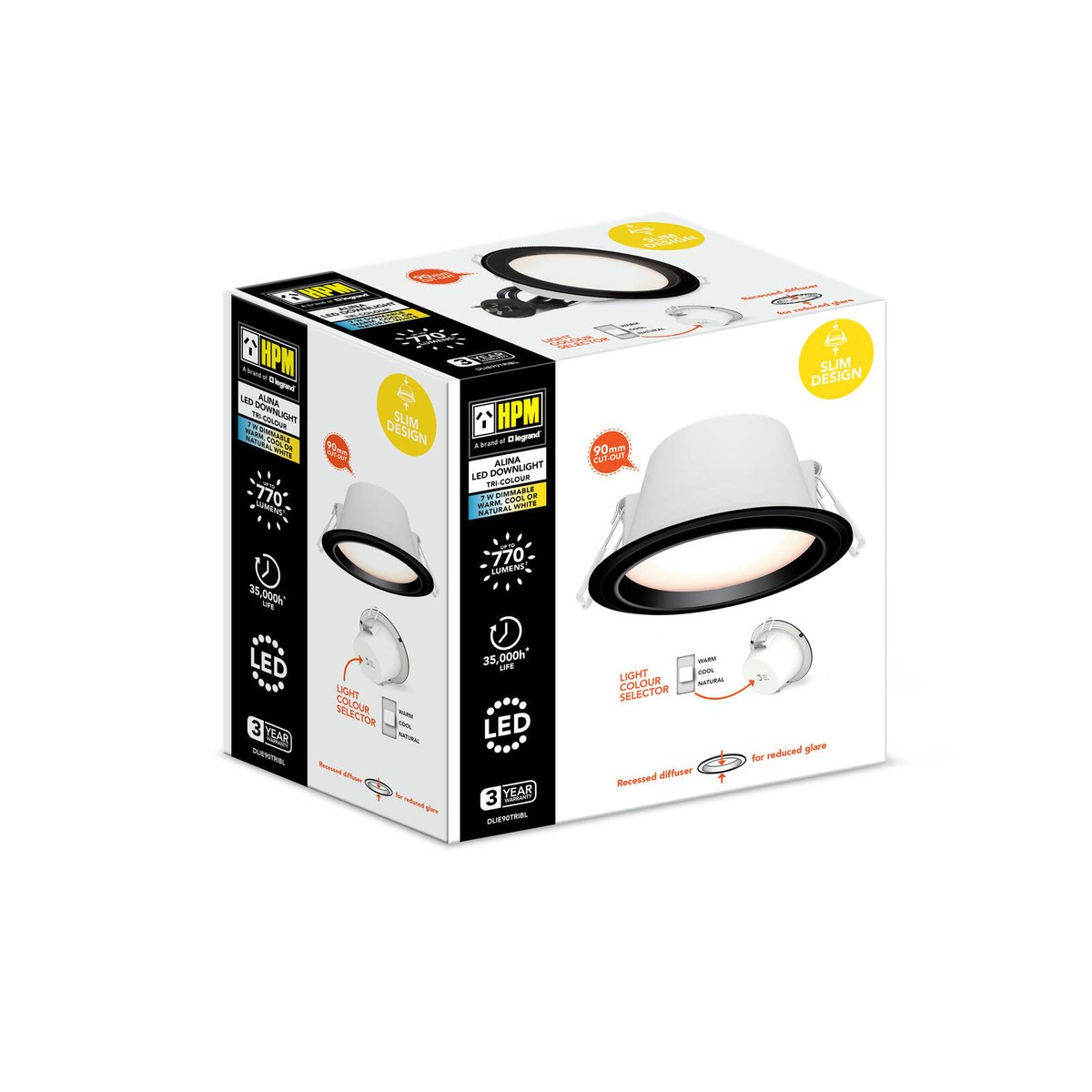 HPM Alina LED Downlight 7W 90mm - Tri Colour - Black - Dimmable - IP44 - SuperSaverAU - view 3