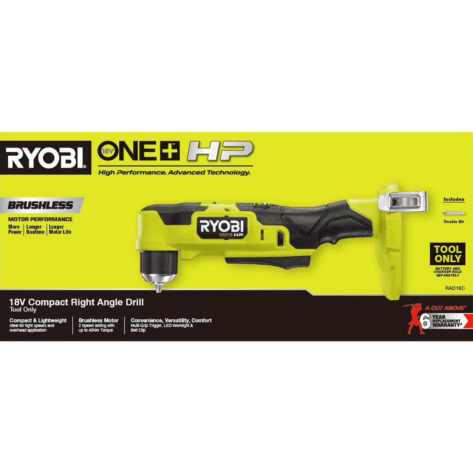 Ryobi 18V ONE+ HP Brushless Angle Drill - Tool Only