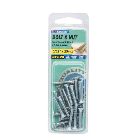 Zenith Countersunk Head Bolt - 5/32 x 25mm - Zinc Plated - Flush Finish - 20 Pack - SuperSaverAU - view 1
