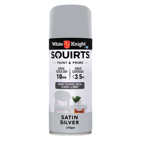 White Knight Squirts 310g Silver Satin Spray Paint - Indoor/Outdoor