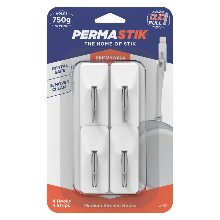 Permastik Medium Kitchen Hooks - 4 Pack - Plastic - Removable Adhesive - SuperSaverAU - view 1