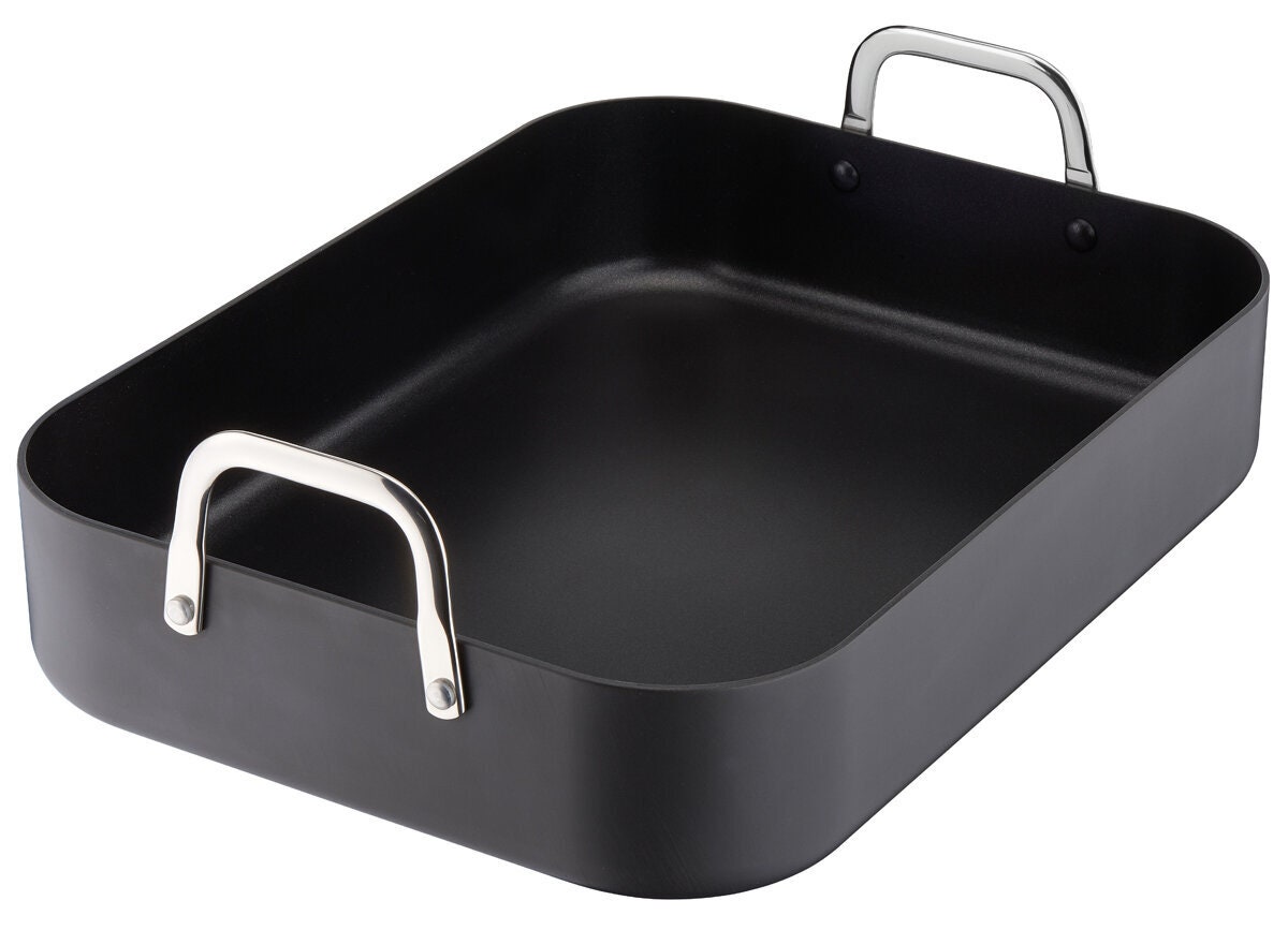 Tefal 29x39cm hard anodised roaster with rack - black non-stick coating, durable construction - D9259944