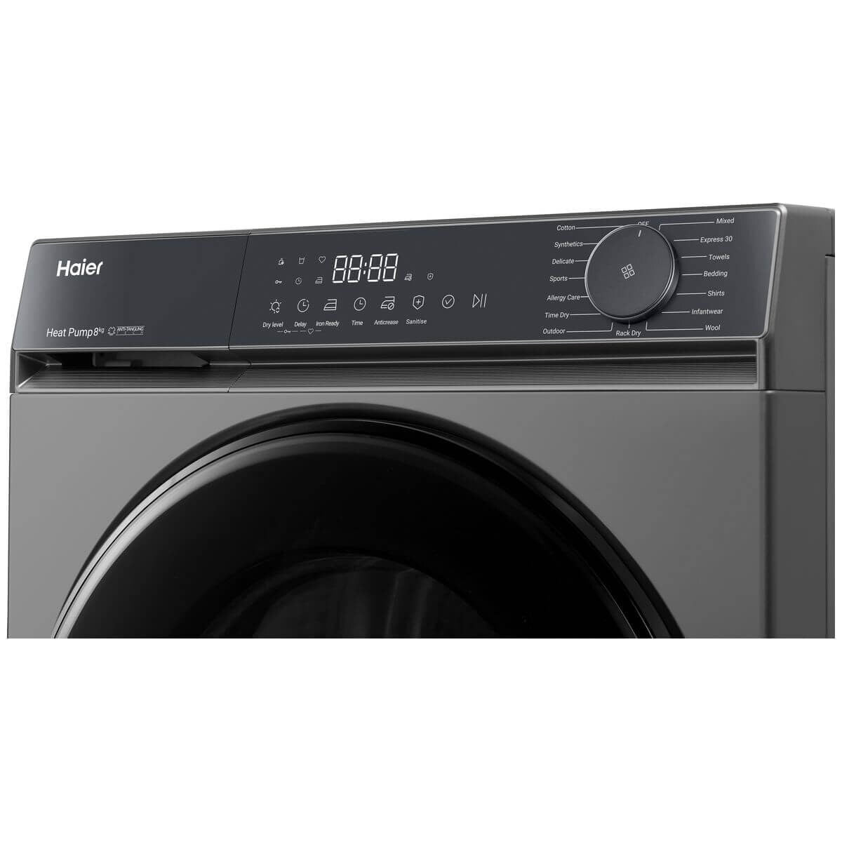 Haier 8kg Heat Pump Dryer - Dark Grey, 8 Star Energy Rating, Allergy Care, Rack Dry - HDHPS80KB1