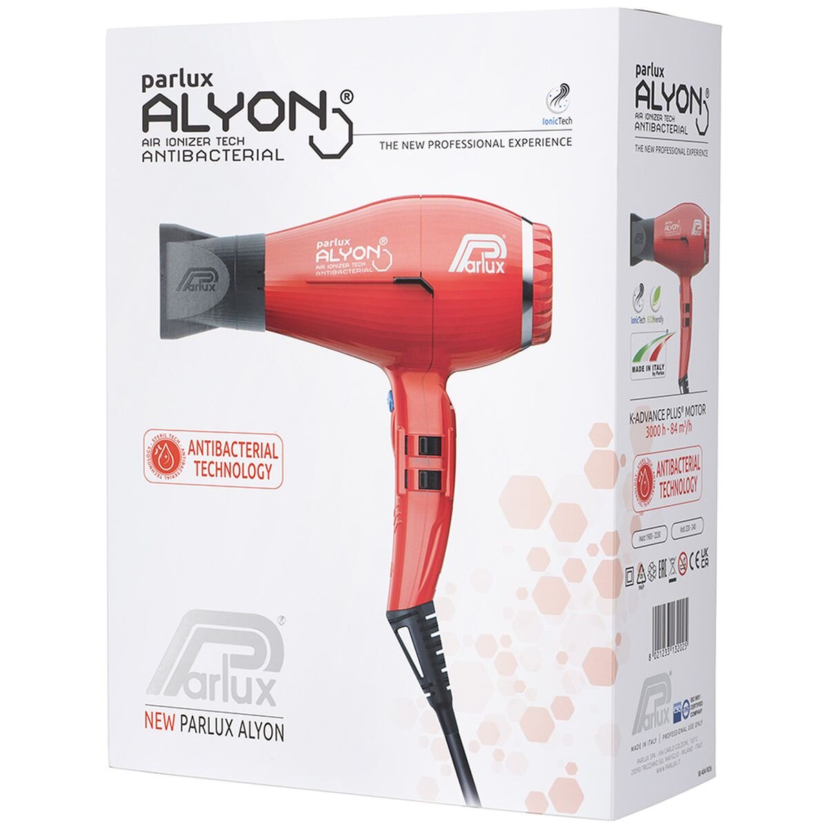 Parlux Alyon Air Ionizer Hair Dryer 2250W - Red - Made in Italy - Travel Bag Included - 150135