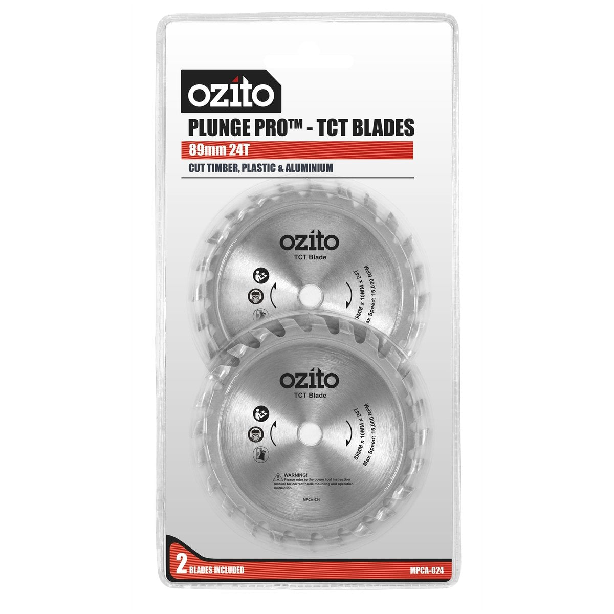 Ozito 89mm TCT Plunge Cutter Blades 2 Pack - Metal - Durable - Versatile