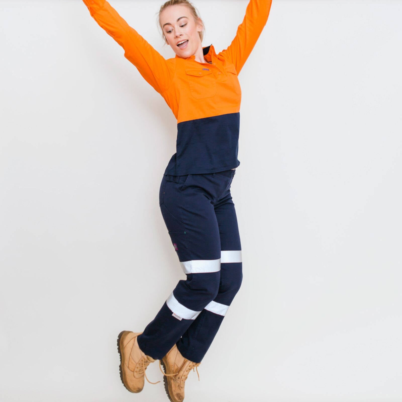Green Hip Long Sleeve HiVis Shirt Orange/Blue Size 14 Women's