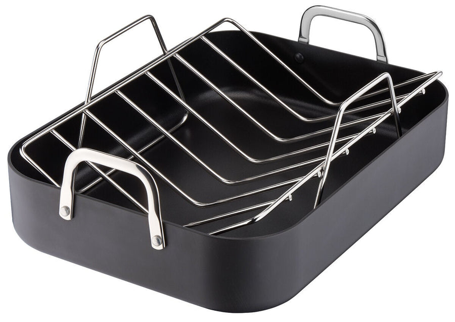 Tefal 29x39cm hard anodised roaster with rack - black non-stick coating, durable construction - D9259944