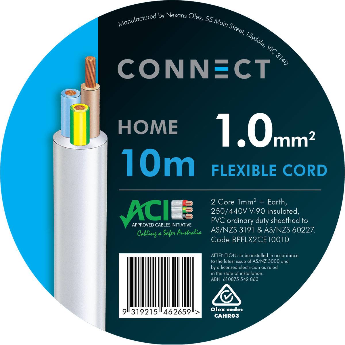 Cable Elec Flex 3 Core - 1mm x 10m - White Sheath - 450/750 Volt - SuperSaverAU - view 1
