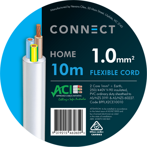 Cable Elec Flex 3 Core - 1mm x 10m - White Sheath - 450/750 Volt - SuperSaverAU - view 1
