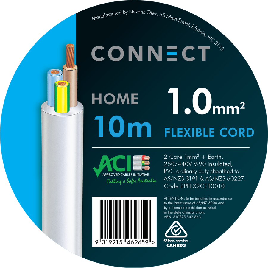 Cable Elec Flex 3 Core - 1mm x 10m - White Sheath - 450/750 Volt - SuperSaverAU - view 1