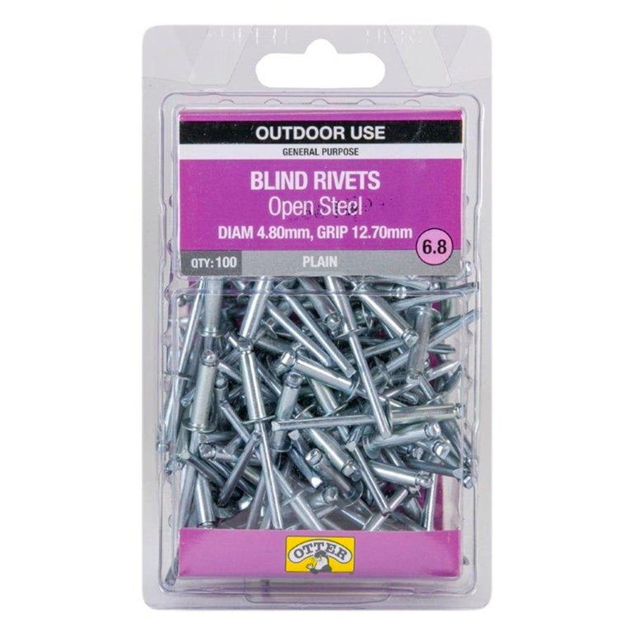 Otter Open Steel Blind Rivets - 8 x 12mm - 100 Pack - High Strength - SuperSaverAU - view 1