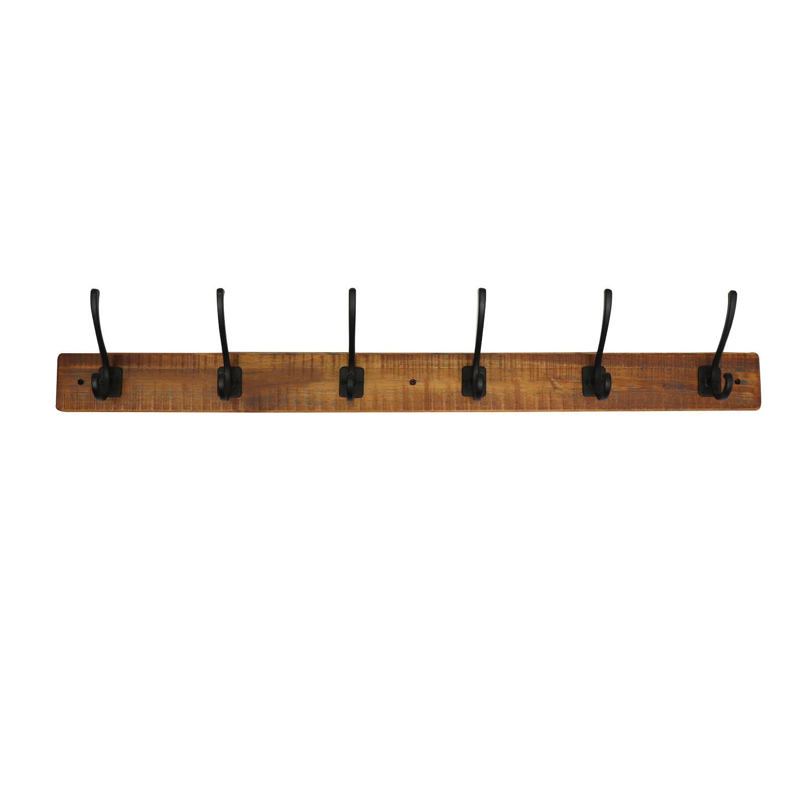 Adoored Rustic Board Deco Hook Rack 950mm, 6 Black Hooks for Hallways