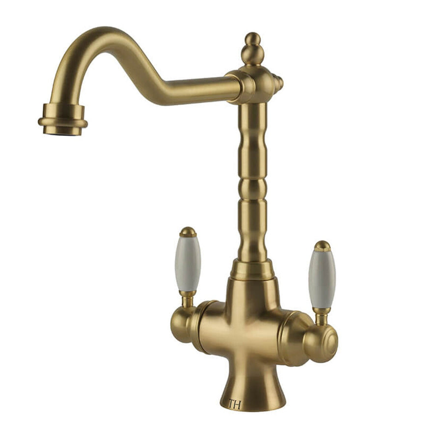 Turner Hastings Providence double sink mixer - brushed brass non pull out with swivel spout - PR403DM-BB