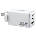 Antsig 65W Multi Port Wall Charger - USB-C 65W + Dual USB-A, GaN Fast Charge APWC65WA2C