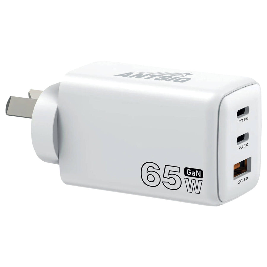 Antsig 65W Multi Port Wall Charger - USB-C 65W + Dual USB-A, GaN Fast Charge APWC65WA2C