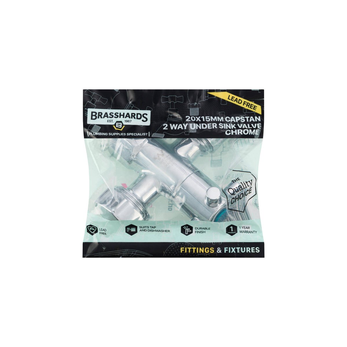 Brasshards Capstan 2 Way Under Sink Valve 20mm x 15mm - Lead Free - Matt Black - SuperSaverAU - view 3