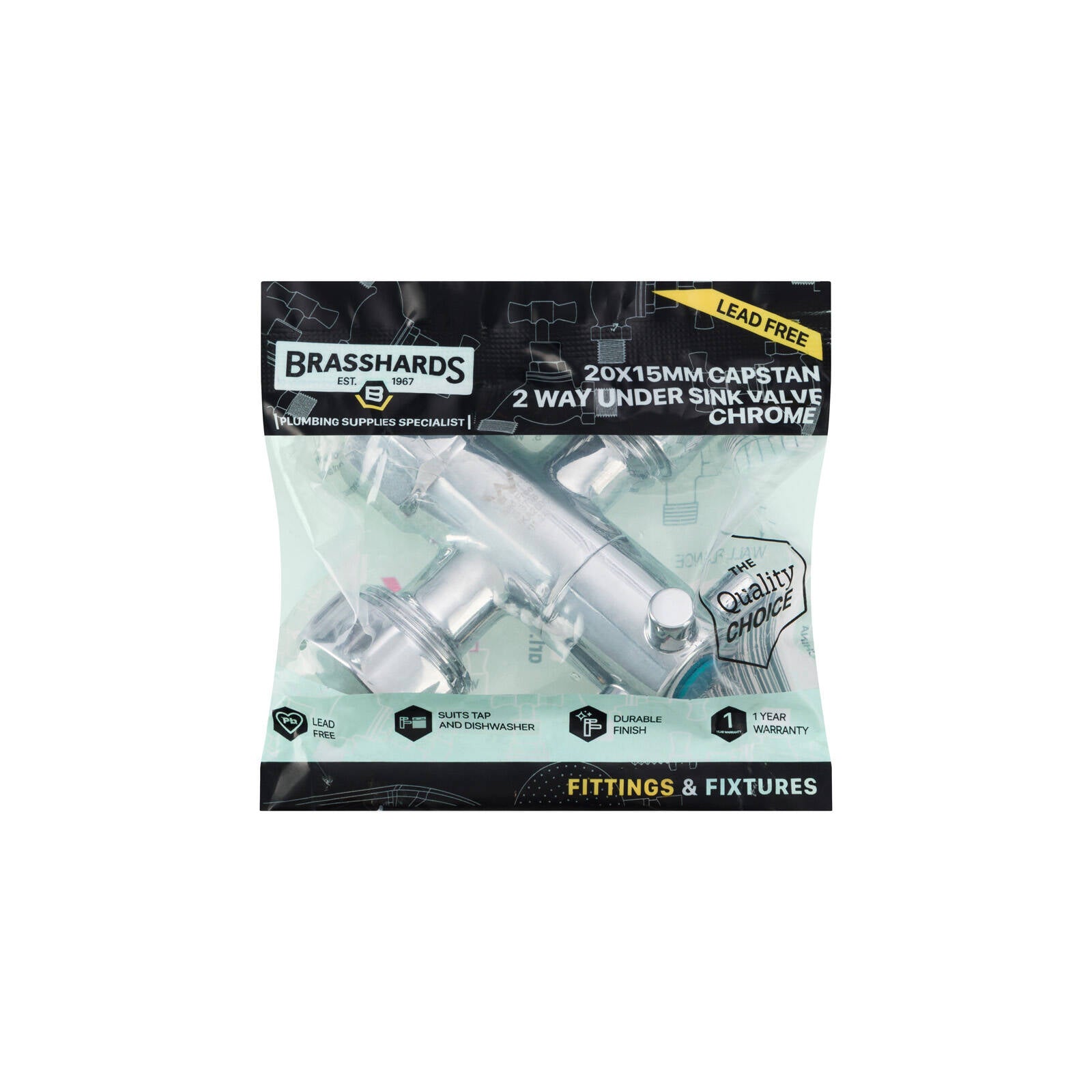 Brasshards Capstan 2 Way Under Sink Valve 20mm x 15mm Chrome Brass Lead Free