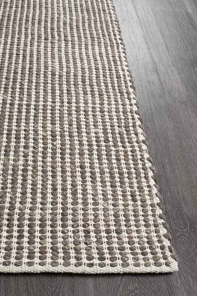 Rug Culture Skandi Large Rug 280x190cm - Brown &amp; White Wool, Hand Loomed - SKAN-300-BRO-280X190