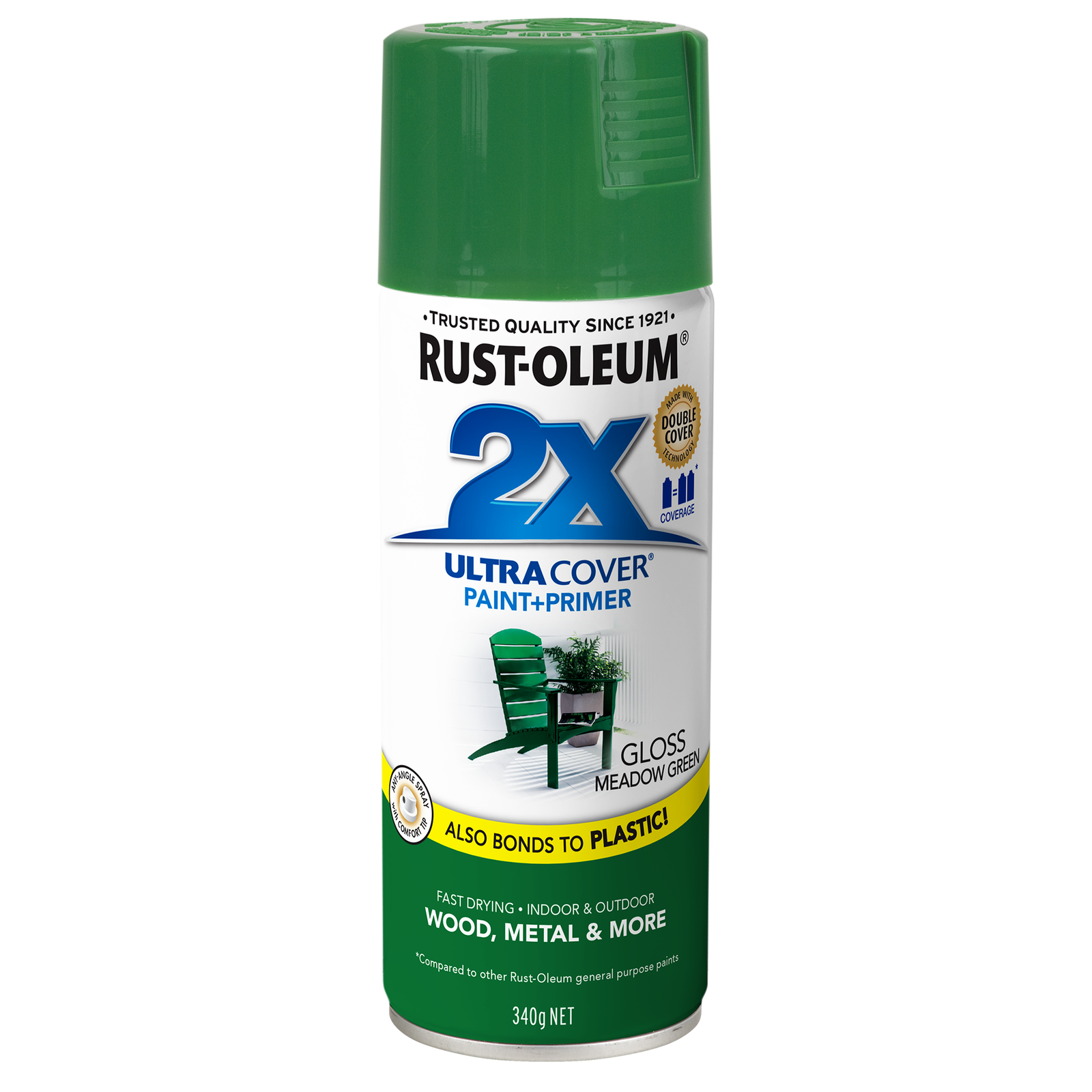 Rust-Oleum 2X Ultra Cover Gloss Meadow Green Spray Paint 340g - Indoor & Outdoor Paint & Primer