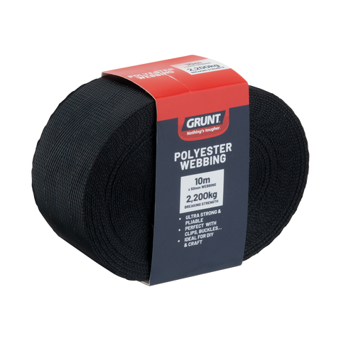 Grunt 50mm x 10m Heavy Duty Black Polyester Webbing