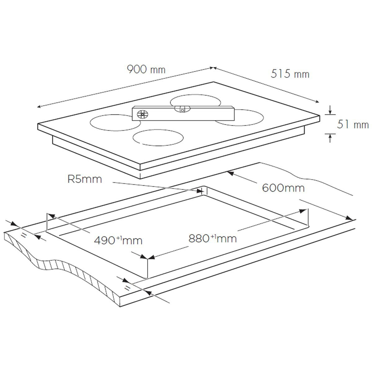 Chef 90cm induction cooktop - four zones, PowerBoost, auto-off safety, 9 power levels - CHI944BB