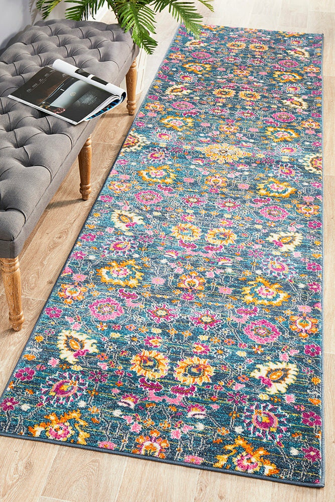 Rug Culture Babylon Medium Blue Runner Rug 300X80CM - Power Loomed Polypropylene - BLN-210-BLUE-300X80