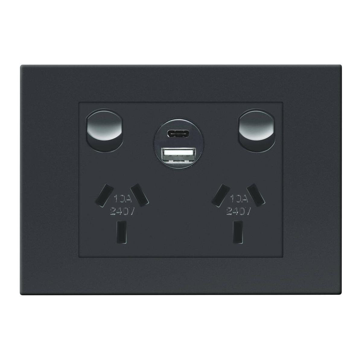 HPM Black Vivo Double Powerpoint - 2 Outlets - 15W USB Charger - SuperSaverAU - view 1