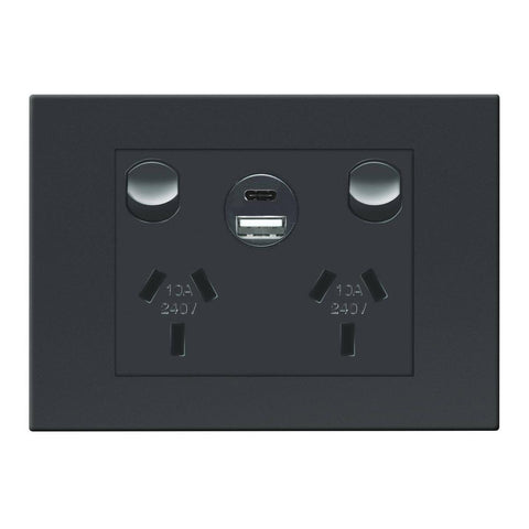 HPM Black Vivo Double Powerpoint - 2 Outlets - 15W USB Charger - SuperSaverAU - view 1
