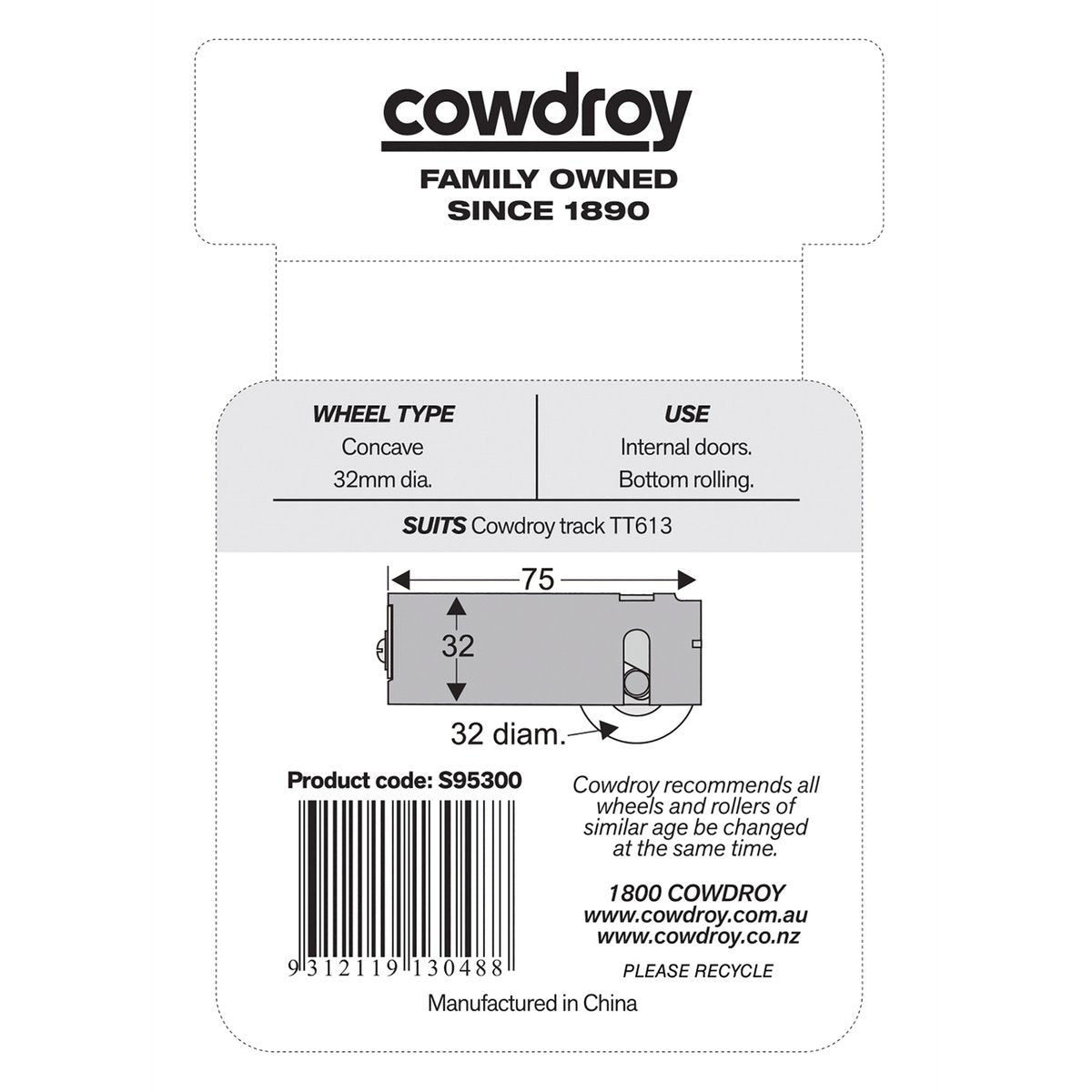 Cowdroy Sliding Door Track - 32mm - Nylon - Concave Wheel Assembly - 2 Pack - SuperSaverAU - view 2