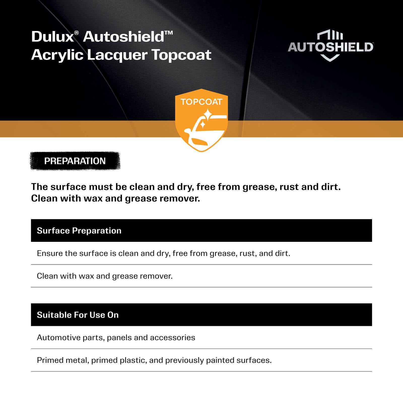 Dulux Autoshield Acrylic Lacquer Spray Paint Black Gloss 340g