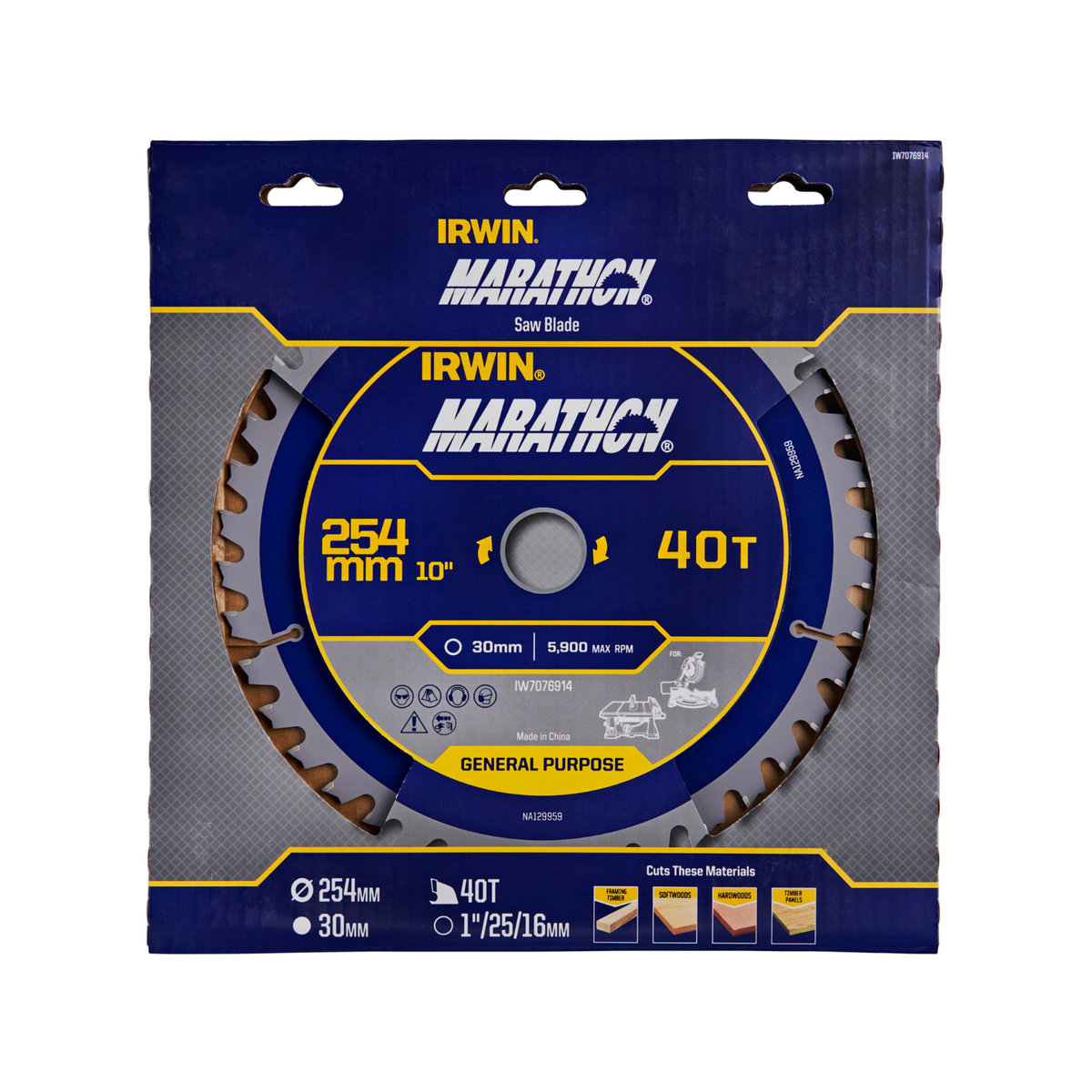 Irwin 254mm 40t Marathon Circular Saw Blade - Tungsten Carbide - Durable - SuperSaverAU - view 2