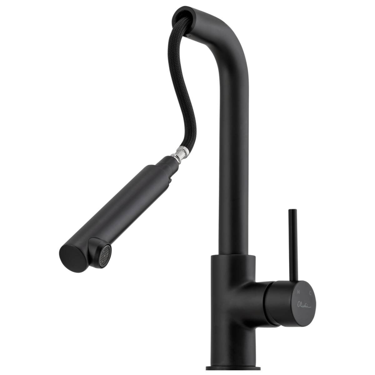Oliveri Venice pull out right angle mixer tap - Matte Black - WELS 5 star - VE570FMB-P