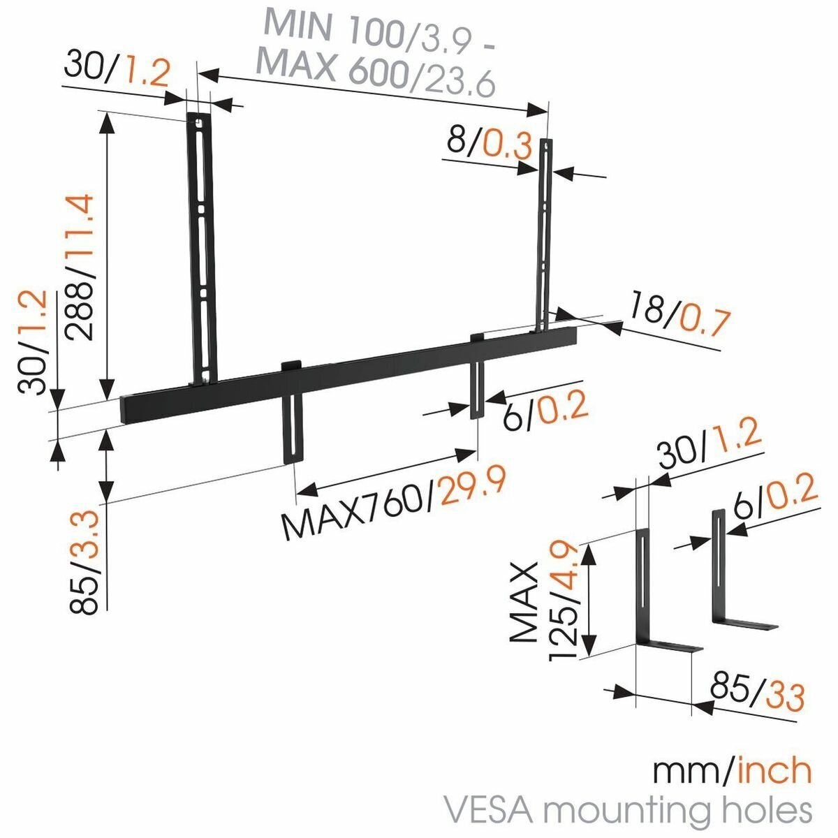 Vogel's Sound Bar Mount - Black - Supports Sound Bars up to 6.5kg - VESA 100 to 600 - SOUND3550
