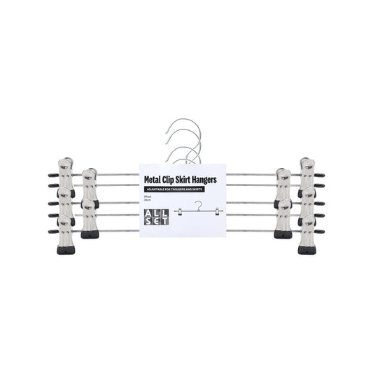 All Set Adjustable Metal Clothes Hangers 5 Pack - 35cm - Silver - Durable