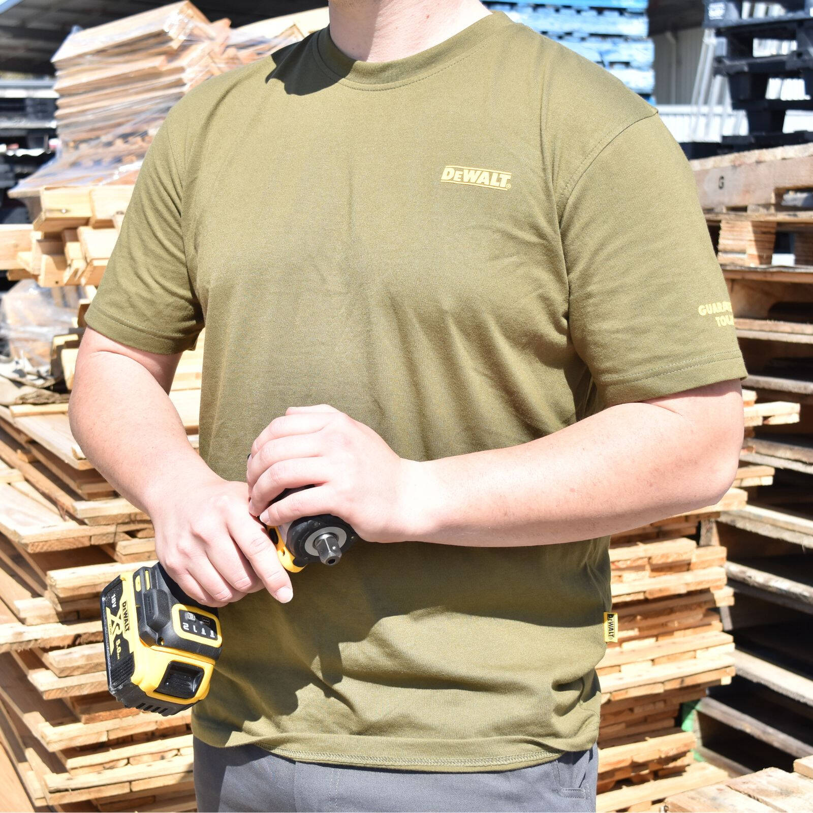 DEWALT Olive Typhoon Crew Neck Shirt - Men's Size M, Cotton Polyester