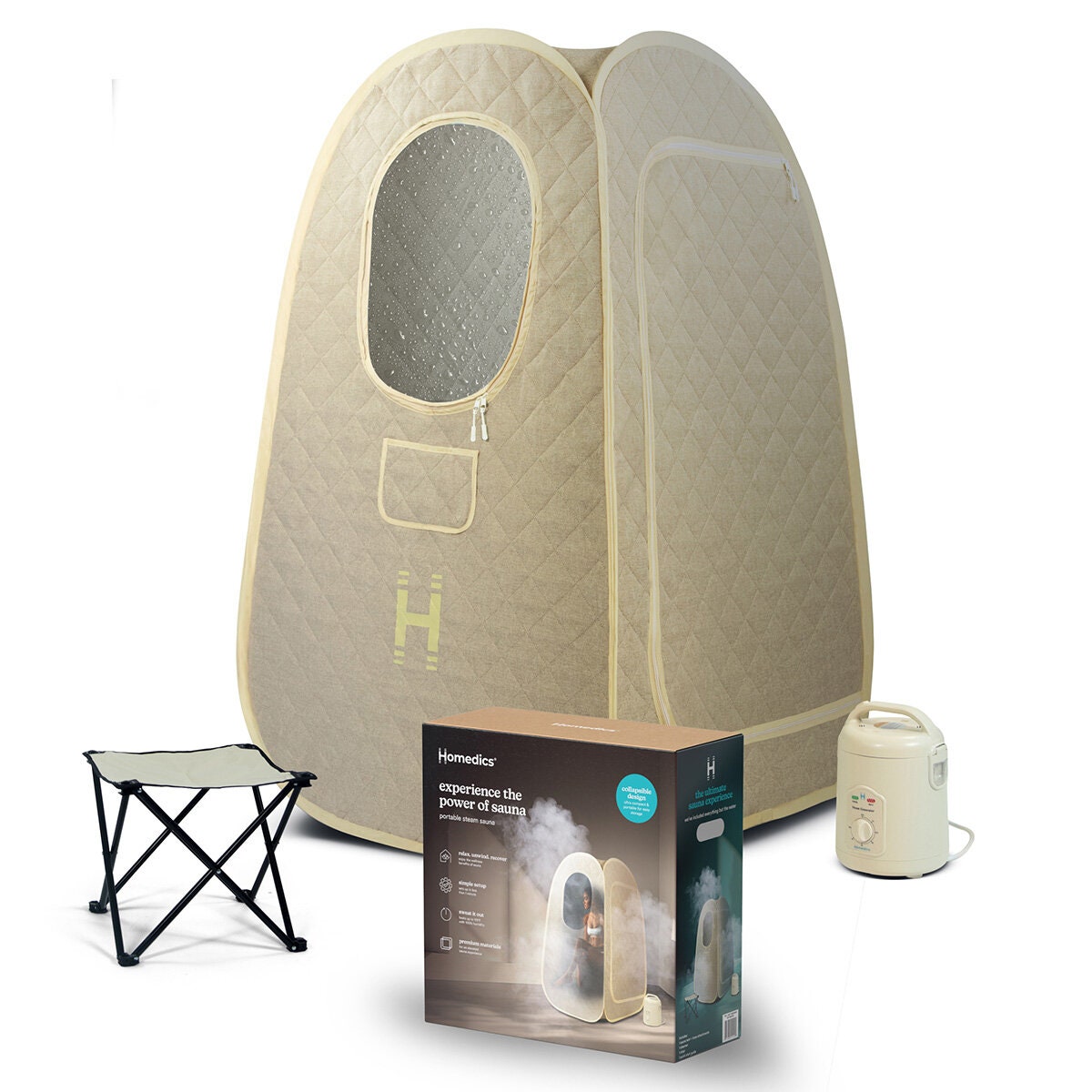 HoMedics Personal Steam Sauna - Cream, Compact Design, Auto Shut-Off, Seat Included - SP-SN300B-AU