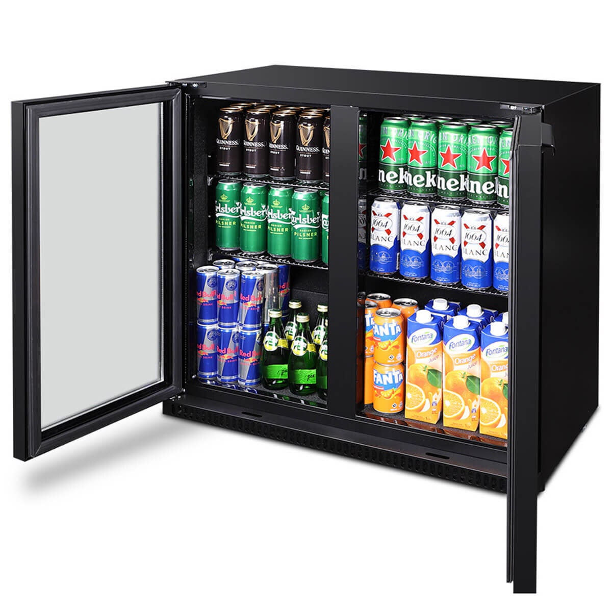 Husky 203L double door home bar fridge - black, adjustable shelves, LED lighting - C2HHMBBKAU