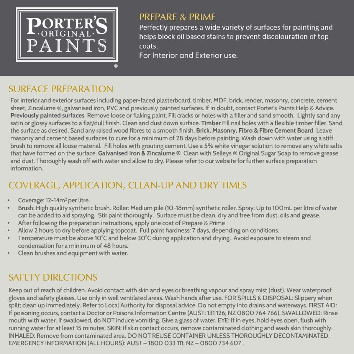 Porter S Prepare and Prime Primer - 1L - Multi-Surface - Fast Drying - SuperSaverAU - view 3