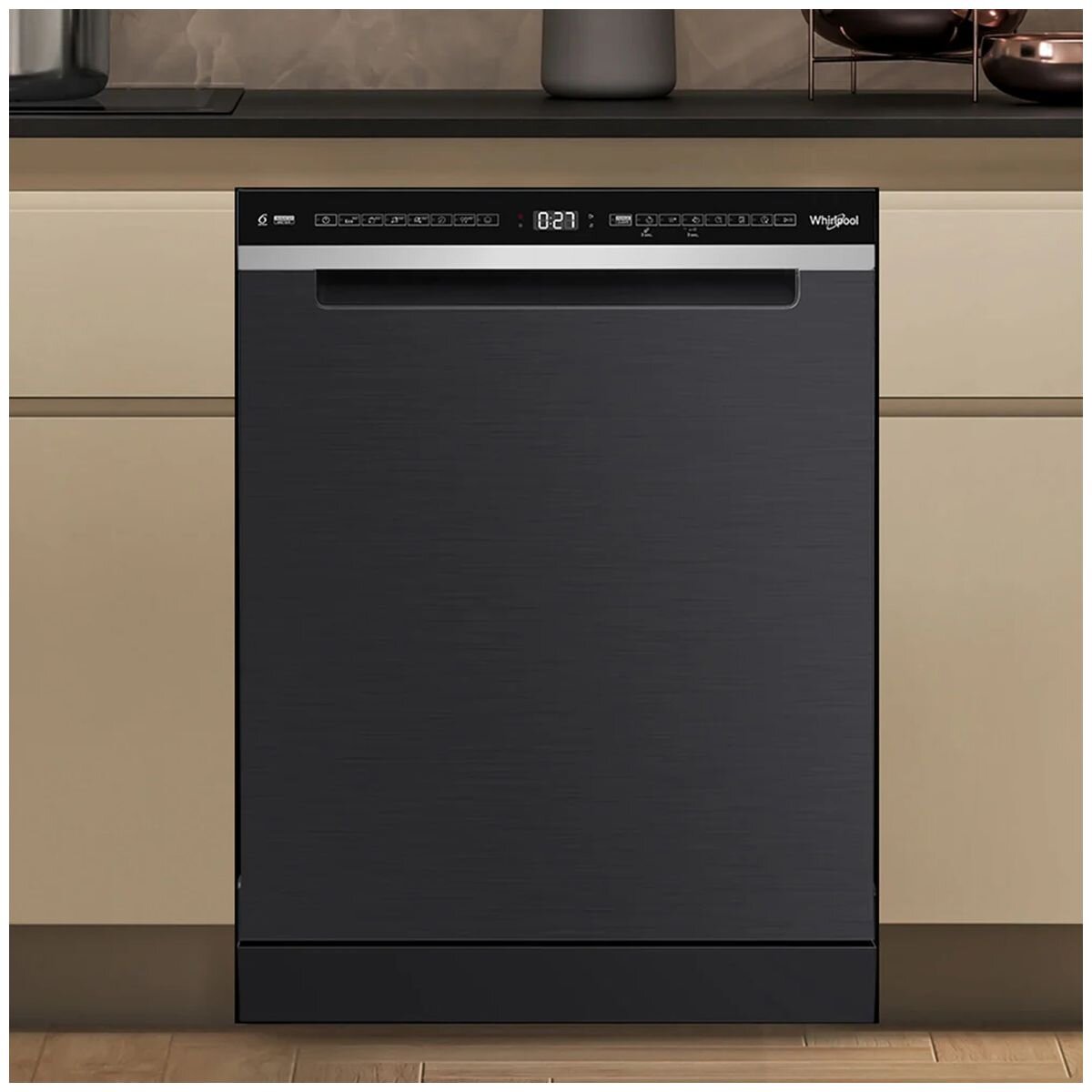 Whirlpool 60cm Built Under Dishwasher 14 Place - Black, SpaceClean 3rd Rack, 8 Programs - WDBU3I4PBSAU