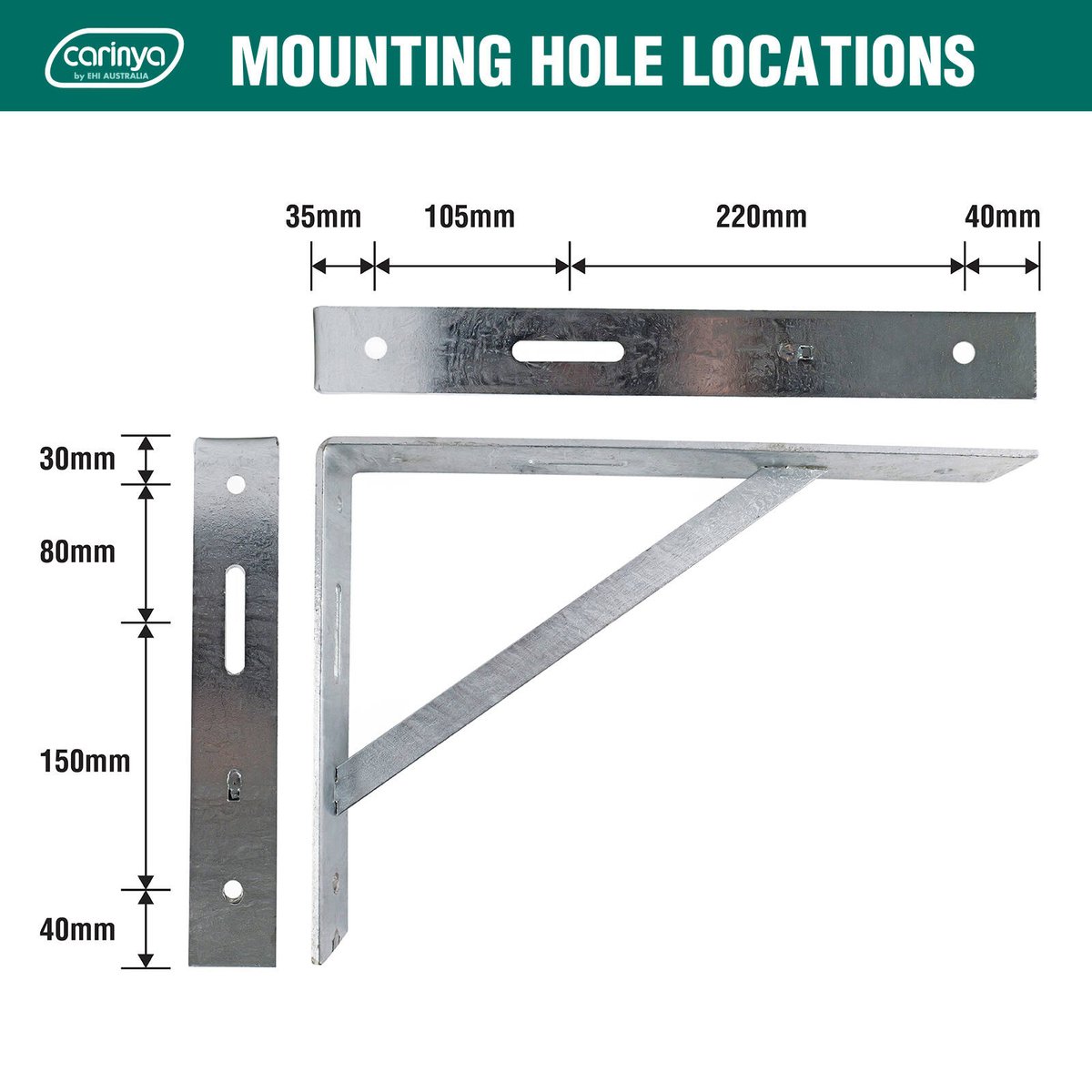 Carinya Heavy Duty Straight Stay Bracket 400kg 400x300mm Galvanised Steel - SuperSaverAU - view 5