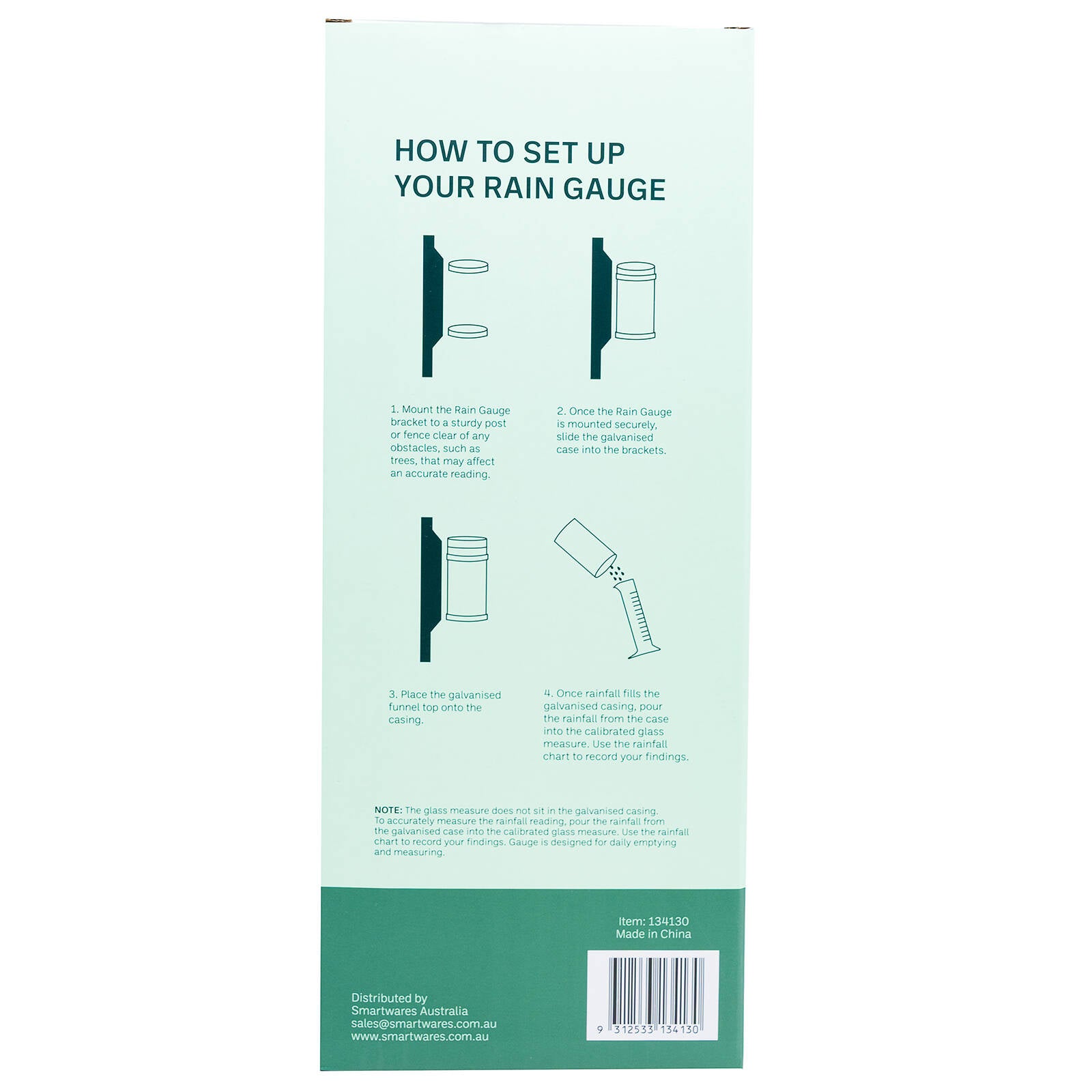 Garden Zen Metal Rain Gauge, Galvanised Steel & Glass, Bracket Mount