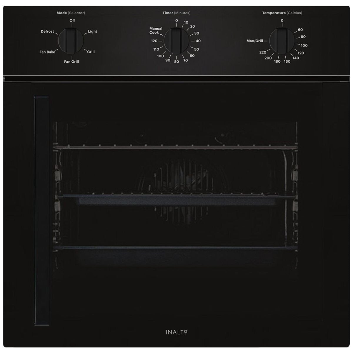 Inalto 60cm Multi-Function Oven - 67L Useable, Right Hinged Side-Opening Door, Black Glass - IOSO605M