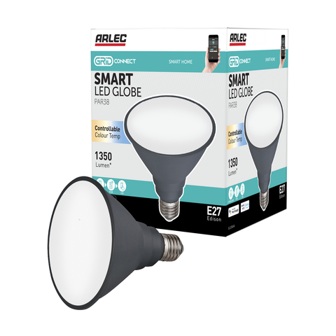 Arlec PAR38 E27 LED 1350lm 15W CCT Grid Connect Smart Globe (GLD304HA)